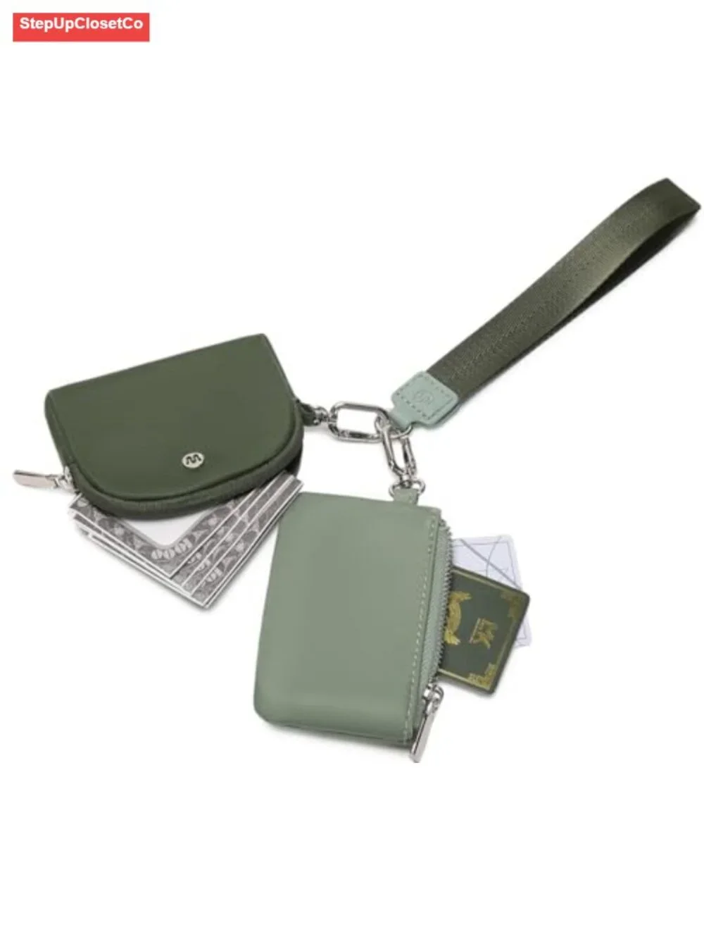 Mini Zip Around Wristlet Wallet for Women Detachable Dual Pouch Coin Pocket